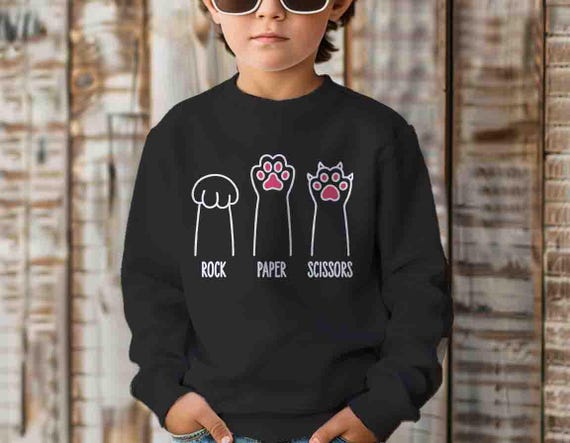 Kids Funny Cat Sweatshirt: Rock Paper Scissors Gift