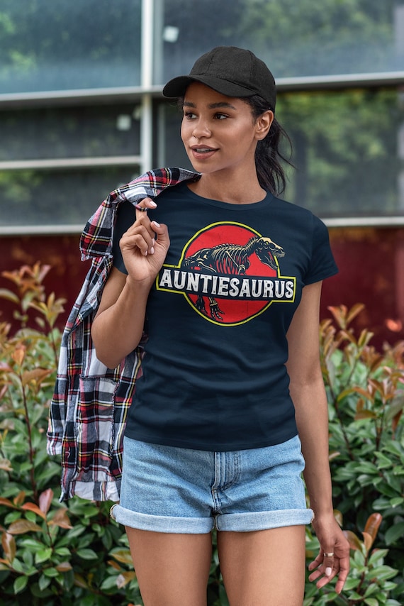 Women's Auntiesaurus Shirt Aunt T Shirt T-Rex Dinosaur Family Theme TShirt Matching Auntie Mother's Day Gift Graphic Ladies Woman