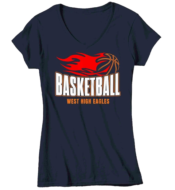 Women's Personalized Basketball T Shirt Custom Streetwear Dad Shirt Personalized Name Flames Fire Mom Team Senior Custom Ladies Gift Idea
