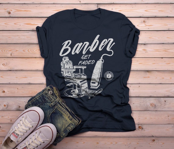 Men's Barber T-Shirt Get Faded Vintage Tee Chair Clippers Shirt For Barbers