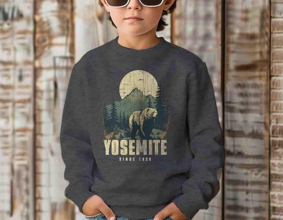 Kids Yosemite Sweatshirt National Pullover Crewneck Park Bear Vacation Hiker Gift Idea Him Travel Tour Tourist Unisex Grunge 1890