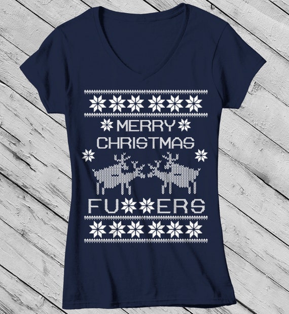 Women's Funny Christmas Shirt Merry Christmas F**kers T-Shirt Deer Shirt Offensive Christmas Shirt Ugly Shirts