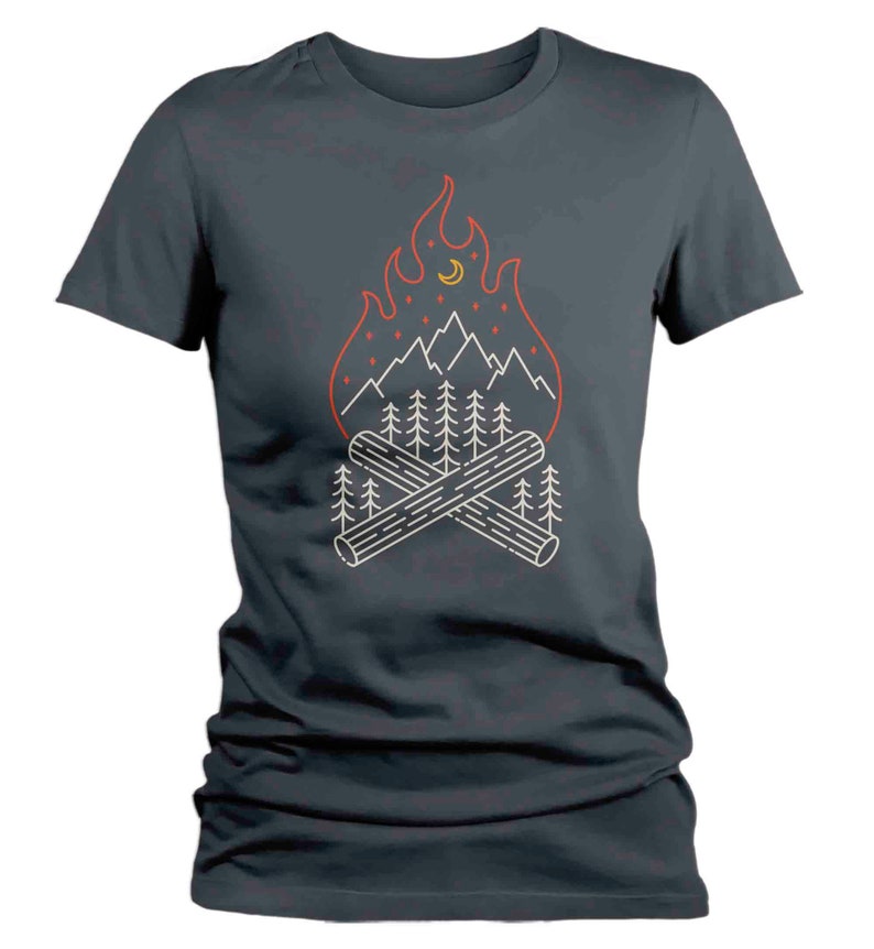 Women's Camping Shirt Campfire Line Art T Shirt Hipster Etsy