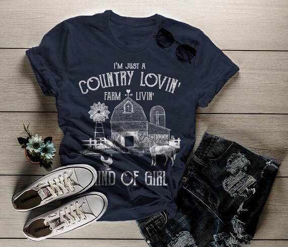 Women's Farm T-Shirt Country Lovin' Livin' Vintage Farming Loving Living Barn Shirt Tee