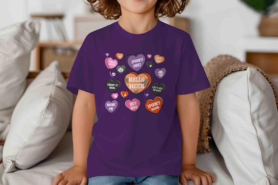 Kids Halloween Shirt Halloween T Shirt Candy Hearts Teacher Costume Witches Riding Tshirt Cute Sayings Heart Tshirt Shirt Gift Girl's Child