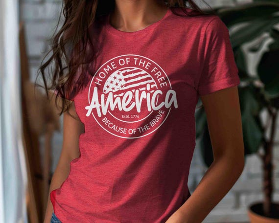 Men's Patriotic America Shirt Home Of Free TShirt Because Of Brave T-Shirt 4th July T Shirt Vintage Logo Americana Badge Unisex Gift Idea