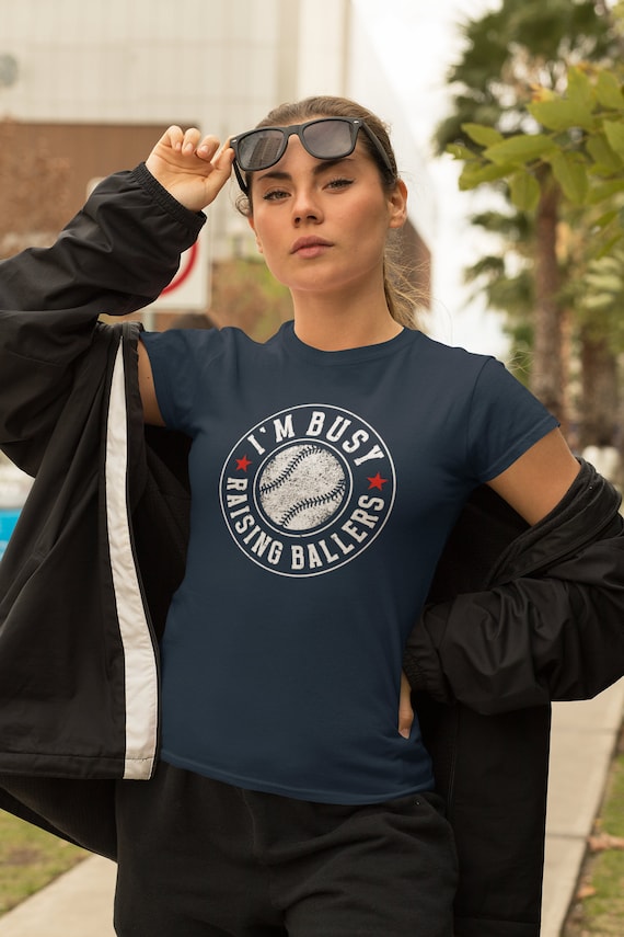 Women's Funny Baseball T Shirt I'm Busy Raising Ballers Tshirt Funny Baller Player Saying Tee Batter Ladies Fit Woman Gift Idea