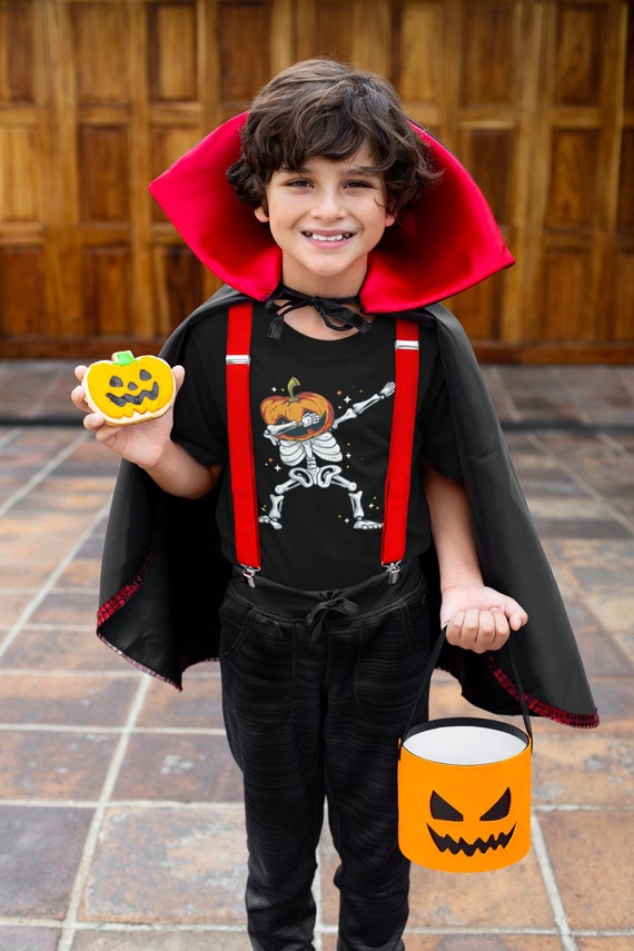 Kids Funny Halloween T Shirt Dabbing Pumpkin Shirt Dancing Bones Cute Skeleton T Shirt Halloween Gift Shirts Unisex