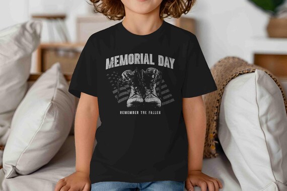 Kids Memorial Day Shirt Soldier T-Shirt Military Combat Boots Soldier United States Gift Remember Fallen T Shirt Honor TShirt Unisex Tee