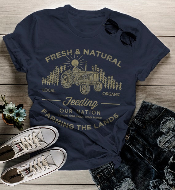 Women's Farming The Land T Shirt Vintage Farmer Shirts Corn Tractor Graphic Tee