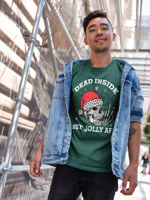 Men's Funny Christmas Shirt Dead Inside T-Shirt Skull Tee Goth Emo Style Xmas Humor Grunge Humor Holiday TShirt