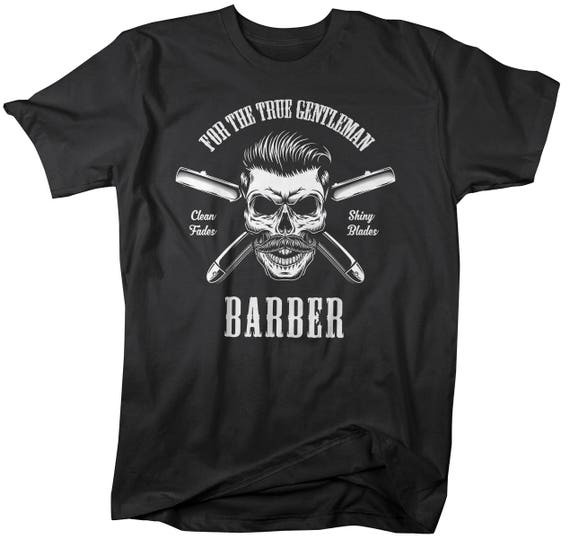 Men's Barber Skull T-Shirt Barbers Shirts Shiny Blades Shirts By Sarah