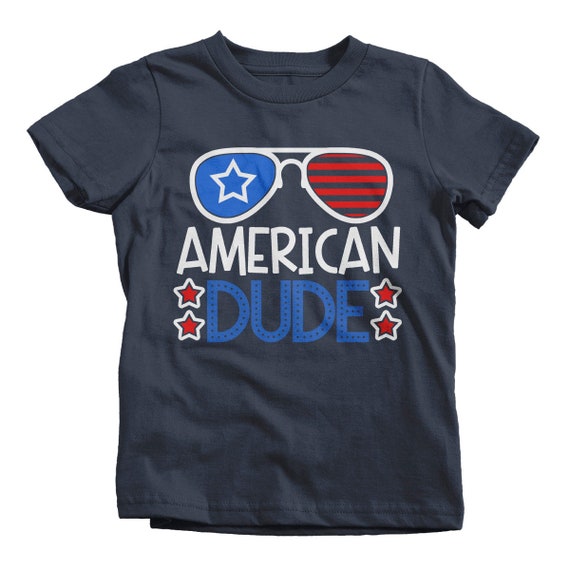 Boy's 4th July T-Shirt American Dude Glasses Tee Hipster Funny Shirts