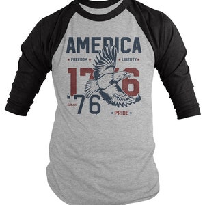 America T-Shirt Patriotic Vintage 1776 Eagle Pride Freedom Liberty 4th July Shirts Men's 3/4 Sleeve Raglan image 3