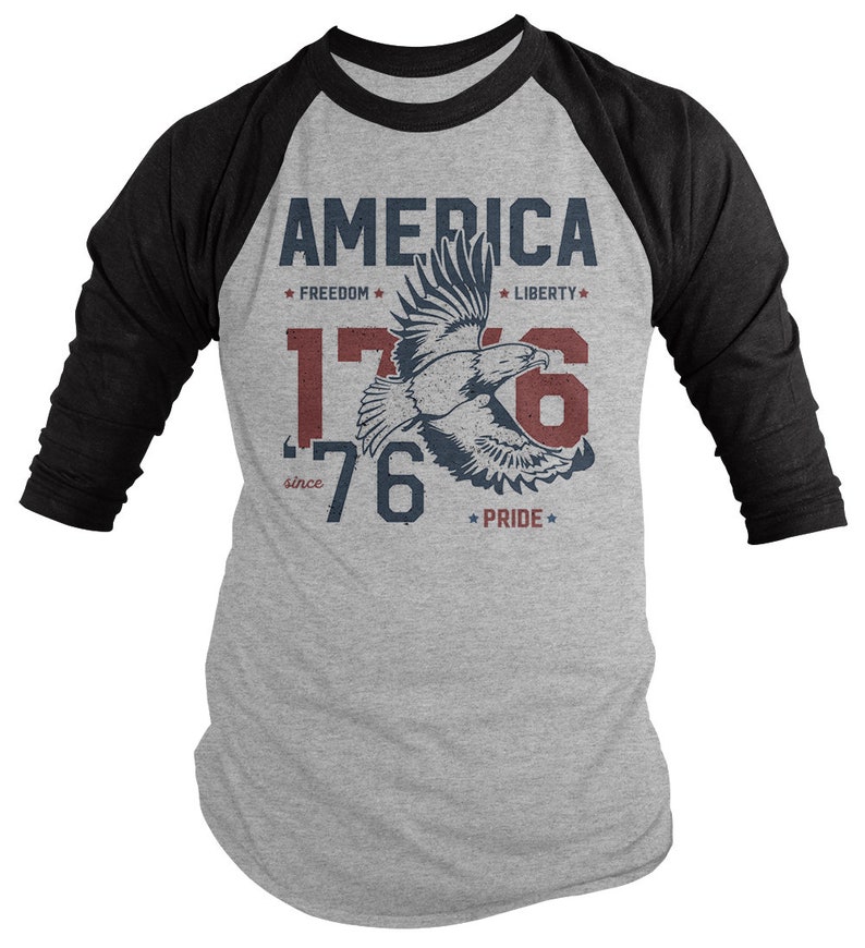 America T-Shirt Patriotic Vintage 1776 Eagle Pride Freedom Liberty 4th July Shirts Men's 3/4 Sleeve Raglan image 3