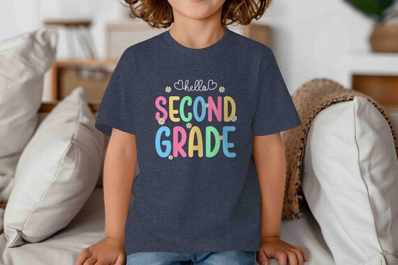 Kids Cute 2nd Grade Shirt Back To School TShirt Daisies Flower Daisy T-Shirt Hello Second Grade Pastel T Shirt Boho Unisex School Youth Gift