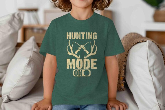 Kids Hunting Mode On Shirt Funny TShirt Buck Antlers Rifle Gun T Shirt Gift Idea Boys Hunter Hunts Deer Funny For Girls Unisex Tee Grunge