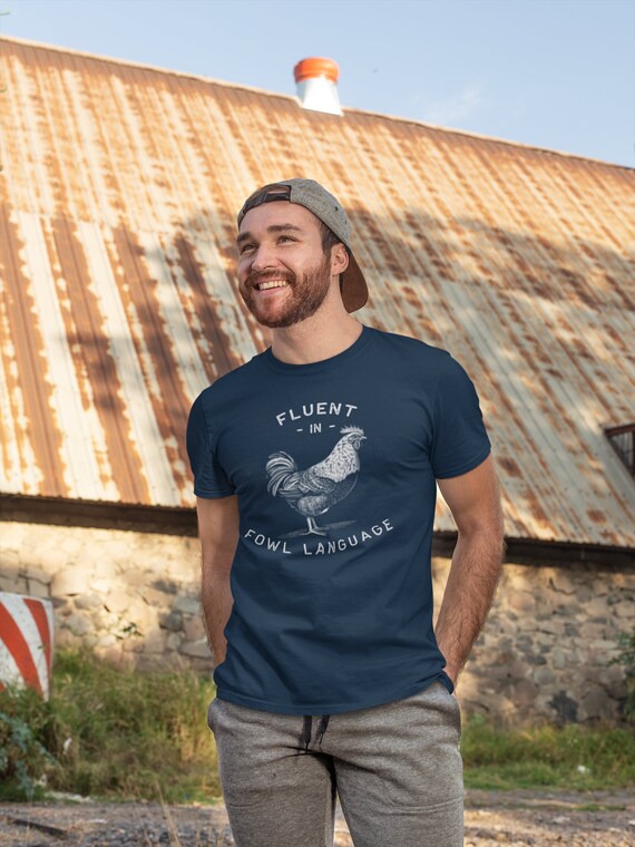 Men's Funny Vintage Farm T-Shirt Fowl Language Shirt Saying Pun Farmer Gift Idea Chicken Rooster Farming Agriculture Tee Unisex Man