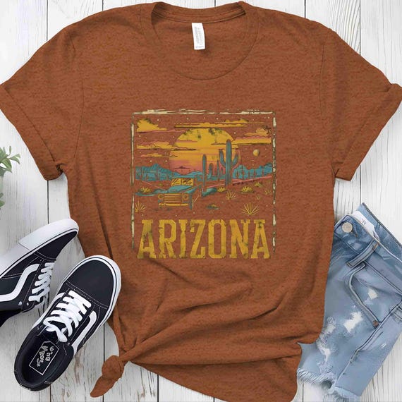 Men's Arizona Shirt AZ Shirt Vintage Retro State T Shirt Gift Travel Tour Gift Tourist Unisex Soft Cactus Sky State City West Western