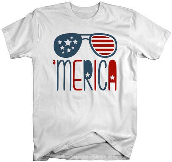 Men's 'Merica T Shirt Glasses Hipster Independence USA 4th July Graphic Tee Shirts