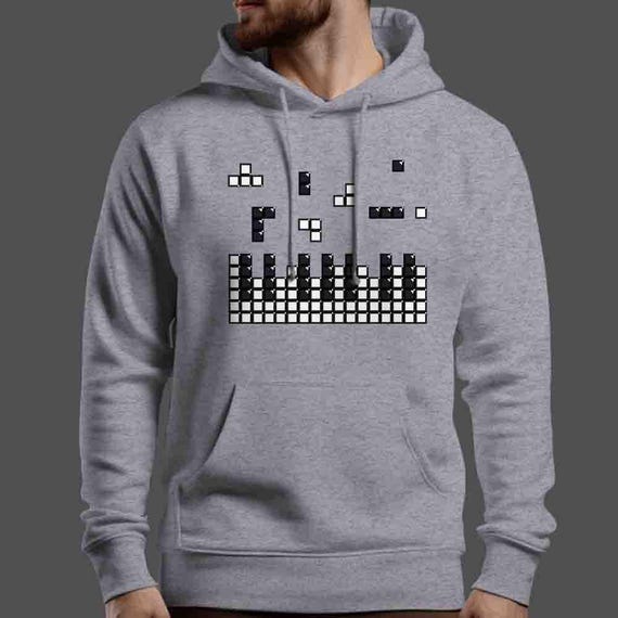 Men's Piano Hoodie Pianist TShirt 8 Bit Vintage Music Hooded Pullover Musician Gift Music Teacher Gift Keyboard Unisex Soft Sweatshirt