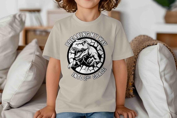 Kids 2nd Grade Shirt Dinosaur TShirt T-Rex Breaking Into T-Shirt TRex Dino Second Grader Gift T Shirt Cute Girl's Boy's Children's Youth
