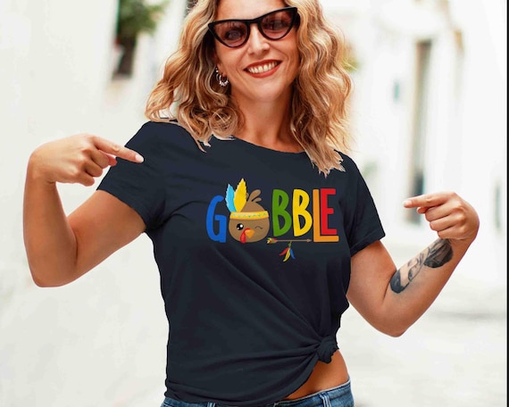 Women's Gobble T Shirt Turkey Shirts Gobble Tee Arrow Feathers Cute Thanksgiving TShirt