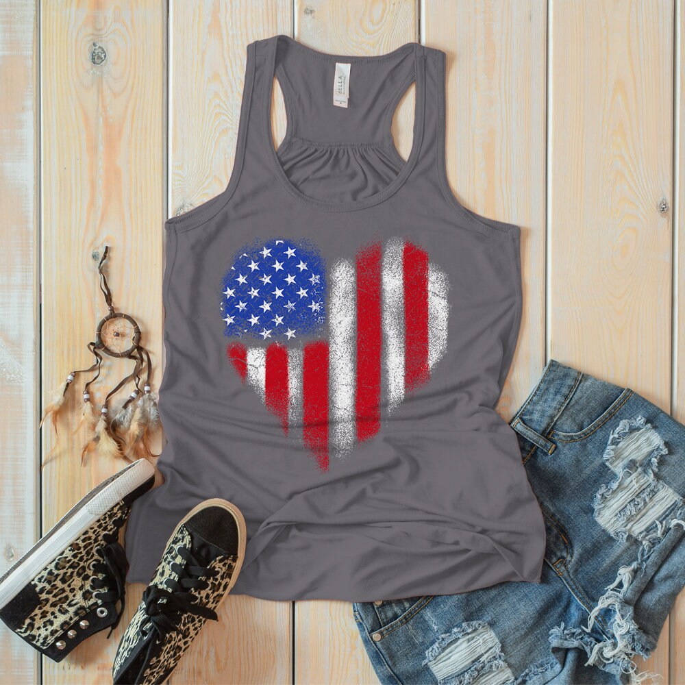 Women's American Flag Heart Flowy Tank Patriotic 4th July | Etsy