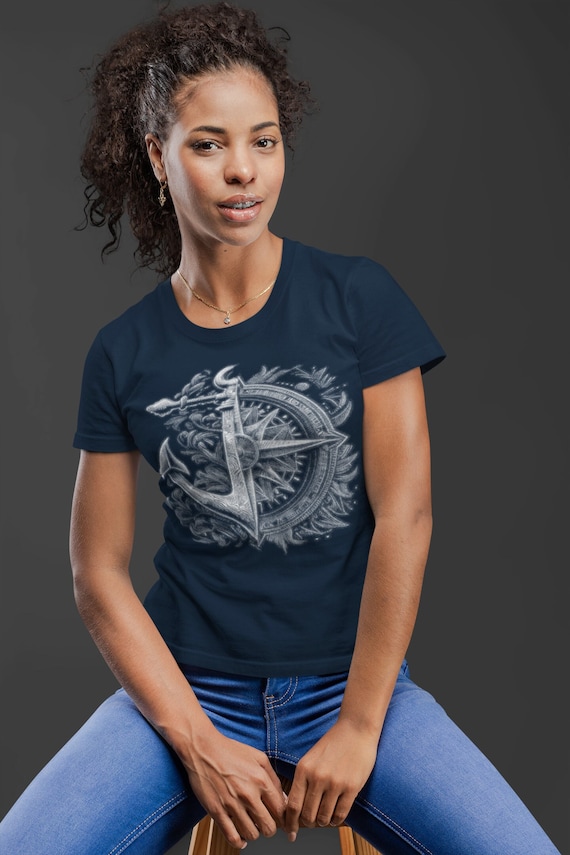 Women's Boating Shirt Sailing T Shirt Nautical Tee Compass Anchor Photorealistic Ocean Sea Graphic Boater Sailor Gift Idea Ladies Woman