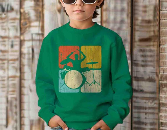 Kids Funny Drummer Sweatshirt Drums Percussion Pullover Crewneck Drum Set Band Gift Drummer Present Unisex Saying Bang For Boys Girls Youth