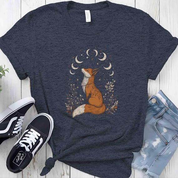 Men's Cute Fox Shirt Folklore T Shirt Gift Idea Fantasy Cottagecore TShirt Moon Phases Natural Holistic Cottage Core Unisex Bella Canvas Tee