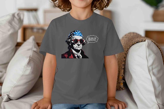 Kids Funny 4th July Shirt Too Cool British Rule TShirt Vintage George Washington T-Shirt Vintage President T Shirt Grunge Youth Gift Idea