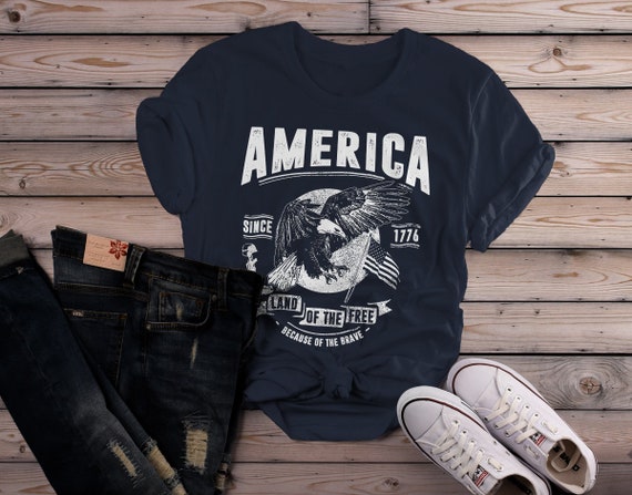 Women's Patriotic Home Of Free Because Of Brave T-Shirt Eagle America 4th July Shirts Shirt