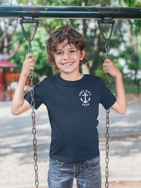 Kids, Custom Boat Name Shirt, Customize Captain Anchor Pocket Shirt, Boat Captain Shirt, First Mate Gift, Captain Gift, Children Boat Shirts