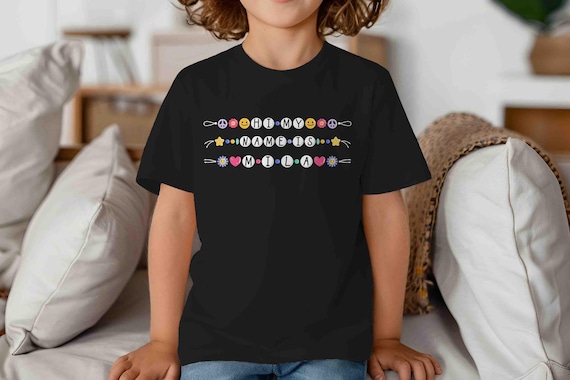 Kids Personalized School Shirt Friendship Bracelet Name Custom TShirt Cute Girl's T-Shirt Flowers T Shirt Cute Girl's Youth Gift Children's