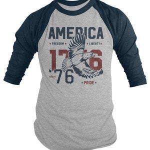 America T-Shirt Patriotic Vintage 1776 Eagle Pride Freedom Liberty 4th July Shirts Men's 3/4 Sleeve Raglan image 5