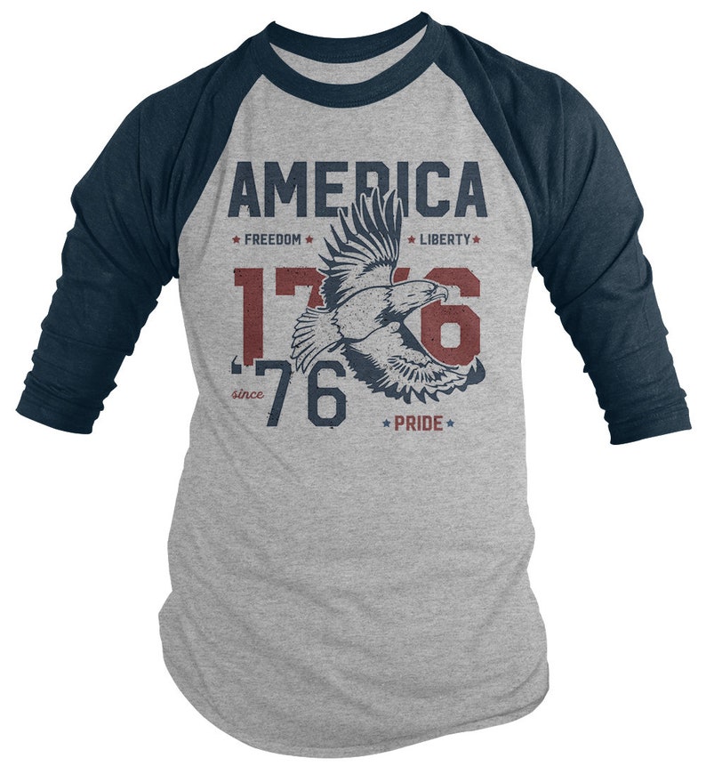 America T-Shirt Patriotic Vintage 1776 Eagle Pride Freedom Liberty 4th July Shirts Men's 3/4 Sleeve Raglan image 5