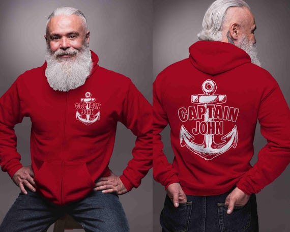Men's Custom Captain Zip Up Hoodie Personalized Captain Anchor Boater Minimal Gift Nautical Minimal Sailing Sweatshirt Unisex Boat Gift Idea