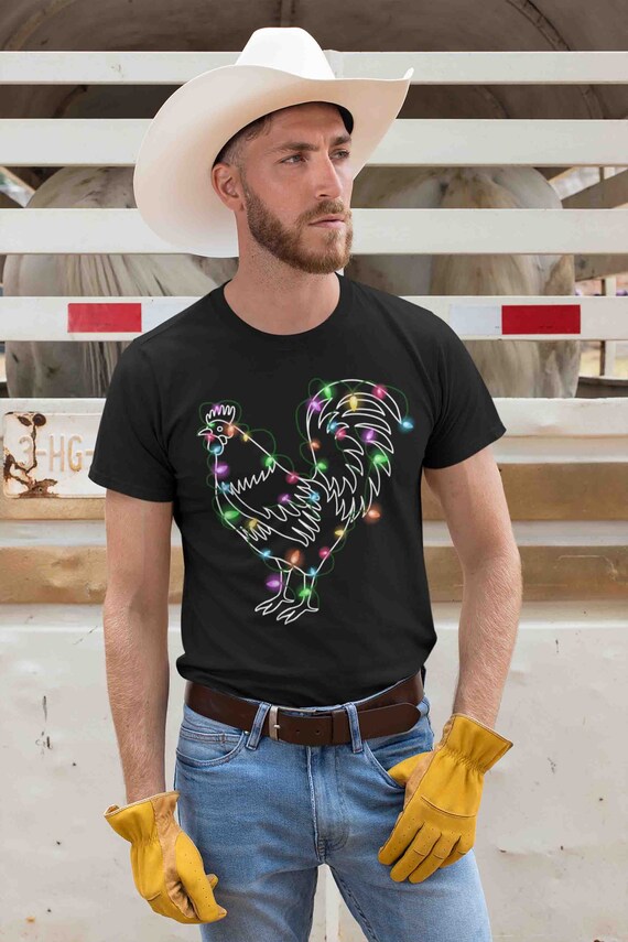 Men's Christmas Lights T Shirt Chicken Shirt Christmas Lights Shirts Rooster Shirt Chicken Shirt Farm Christmas Shirt