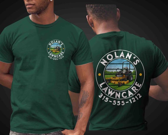 Men's Custom Lawncare TShirt Personalized Lawn Mowing Shirt Landscape Tee Landscaper TShirt T-Shirt Mows Lawns Company Name Business Shirts