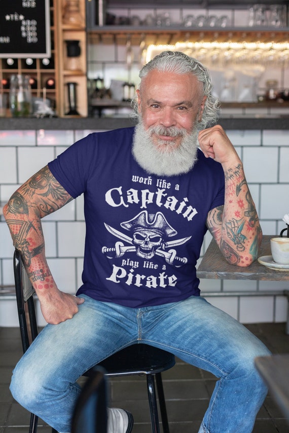 Men's Funny Boating Shirt Work Like Captain Play Like Pirate Theme T Shirt Boat Gift For Him Nautical Boater Tee Pontoon Unisex Man