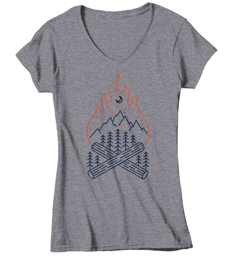 Women's Camping Shirt Campfire Line Art T Shirt Hipster Etsy