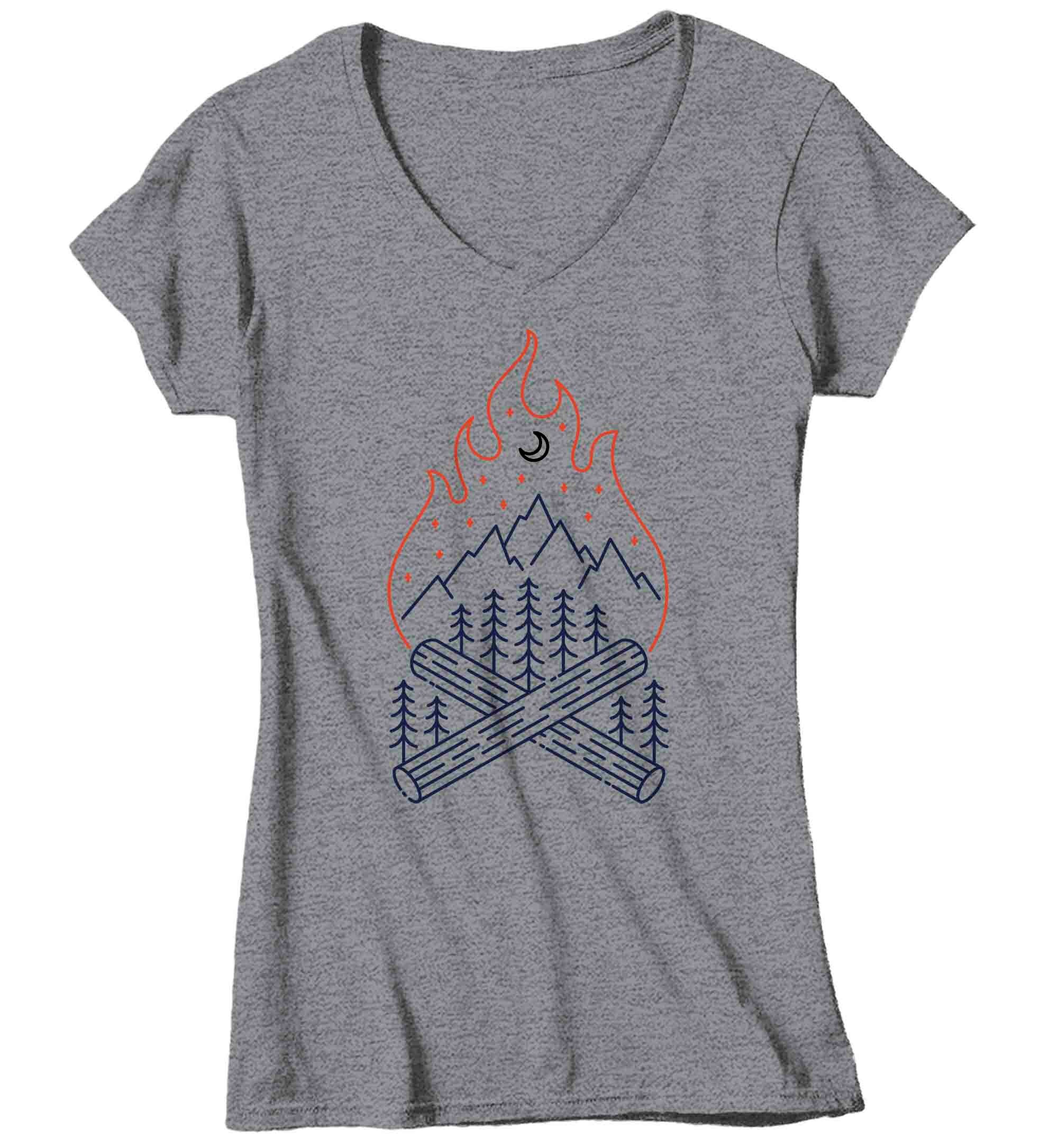 Women's Camping Shirt Campfire Line Art T Shirt Hipster Etsy