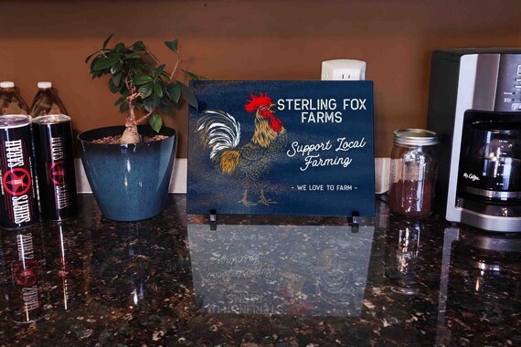 Personalized Farm Cutting Board Vintage Rooster Glass Farmer Gift Idea Custom Chicken Kitchen Homestead Shirts Customized Decor Countertop