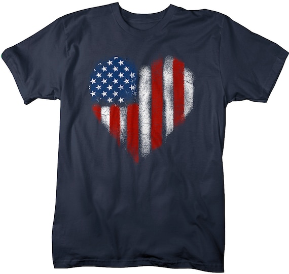 Men's American Flag Heart T-Shirt Patriotic 4th July Shirt America Grunge Shirts