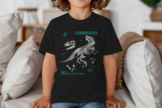 Kids Tyrannosaurus Rex Shirt Dinosaur Fossil Skeleton Record Bones Dig Dino TShirt T-Shirt Paleontologist Gift Children's Tee Youth Unisex