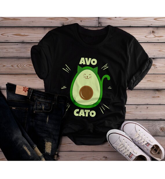 Women's Funny Cat T Shirt Avocato Shirt Avocado Graphic Tee Vegan Shirts Vegetarian