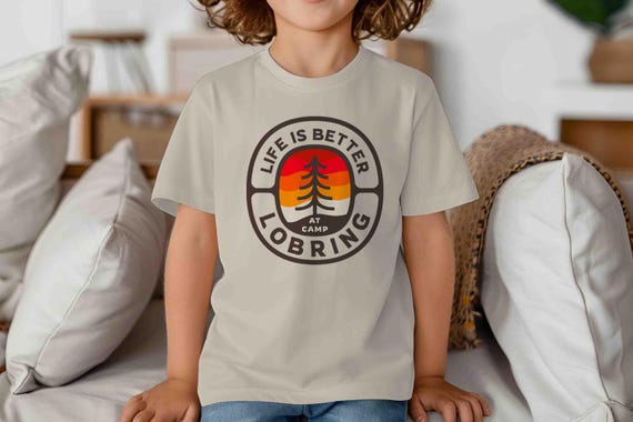Kids Personalized Camp T Shirt Custom Camping Tree Vintage Cabin Shirt Personalized Outdoors Logo Camper Badge Rustic Youth Unisex Gift Idea
