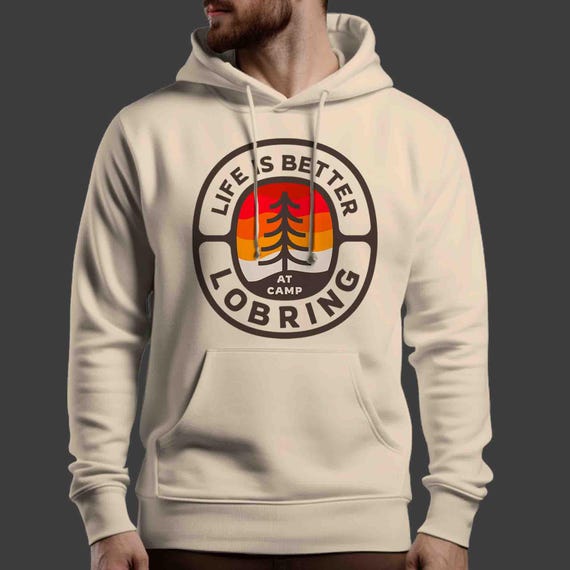 Men's Personalized Camp Hoodie Custom Camping Tree Vintage Cabin Sweatshirt Pullover Outdoors Logo Camper Badge Rustic Men's Gift Idea
