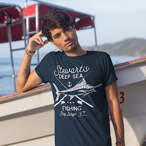 Men&#39;s Personalized Fishing T Shirt Deep Sea Fishing Shirts Custom T Shirt Swordfish Fishing Shirt Vintage Tee